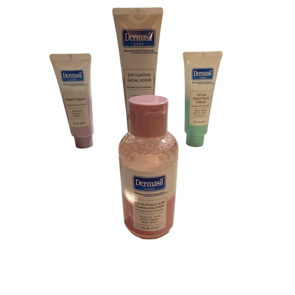 Dermasil Labs Skincare Set: Exfoliating Facial Scrub AHA Glycolic Acid Toning So